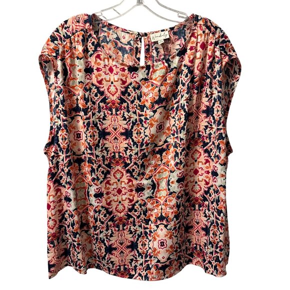 Wonderly Womens blouse Sz 1X Multicolor Boho Short Sleeve Blouse - Picture 5 of 12